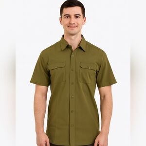 Black Bear Mtn.Mens Olive Green Short Sleeve Button-Up Shirt Size Med